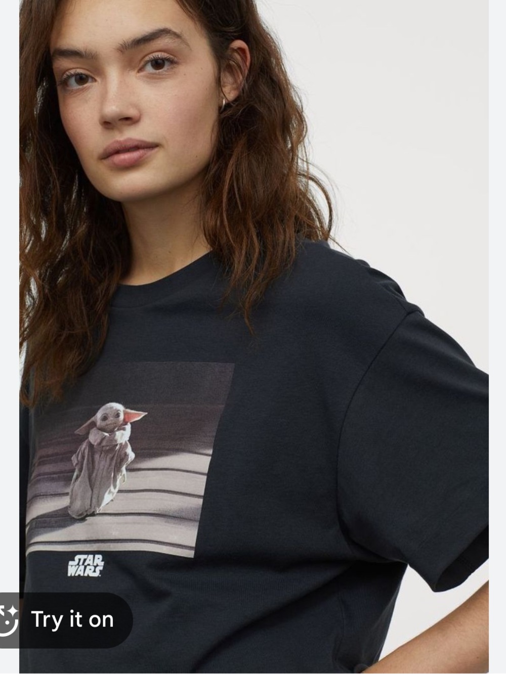 H&M Star Wars Black Cropped Tee with Grogu Graphic